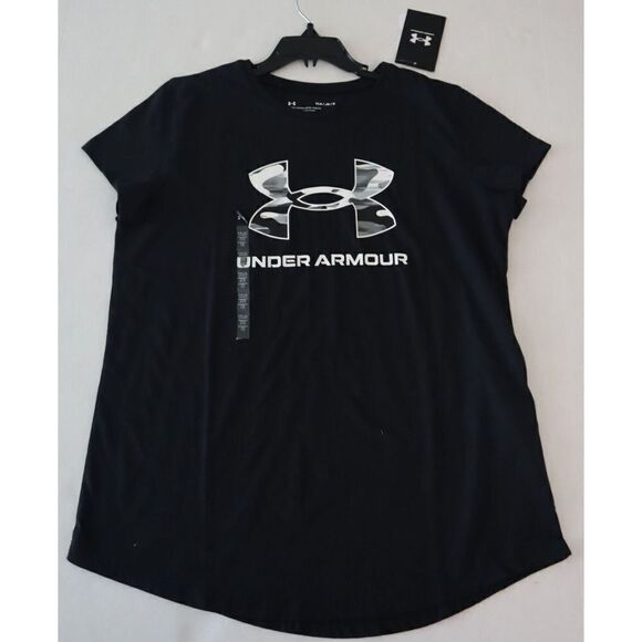 Under Armour 1361182 005 Girls Youth Sz L Black/White Sportstyle Logo SS T-Shirt - Picture 1 of 3